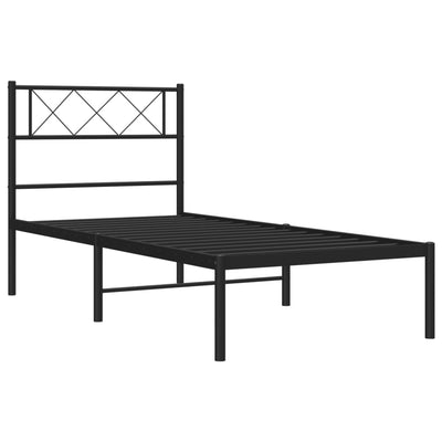 Metal Bed Frame without Mattress with Headboard Black 90x190 cm