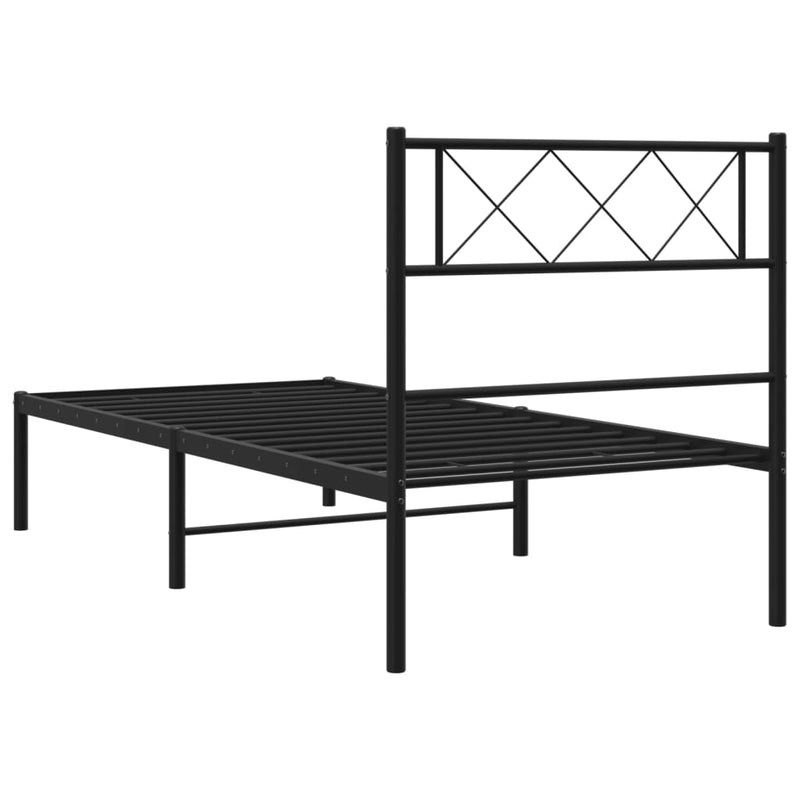 Metal Bed Frame without Mattress with Headboard Black 90x190 cm