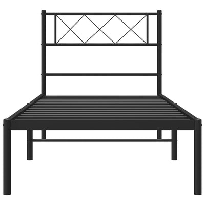 Metal Bed Frame without Mattress with Headboard Black 107x203 cm King Single