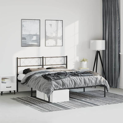 Metal Bed Frame without Mattress with Headboard Black 135x190 cm