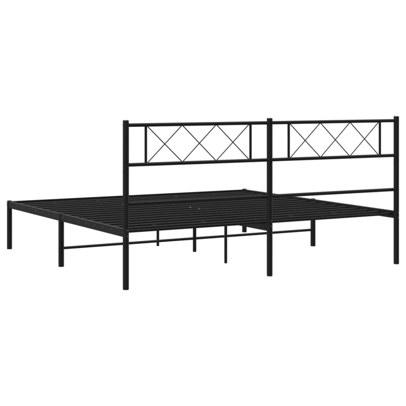 Metal Bed Frame without Mattress with Headboard Black 183x203 cm King