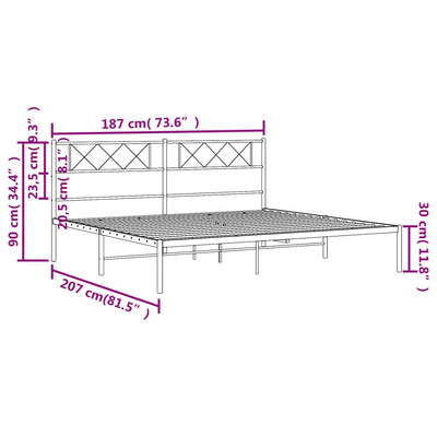 Metal Bed Frame without Mattress with Headboard Black 183x203 cm King