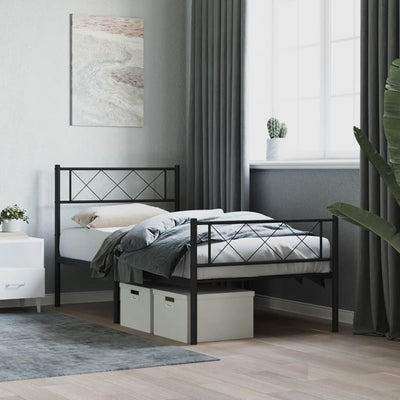 Metal Bed Frame without Mattress with Footboard Black 107x203 cm King Single