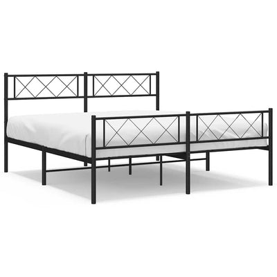 Metal Bed Frame without Mattress with Footboard Black 135x190 cm