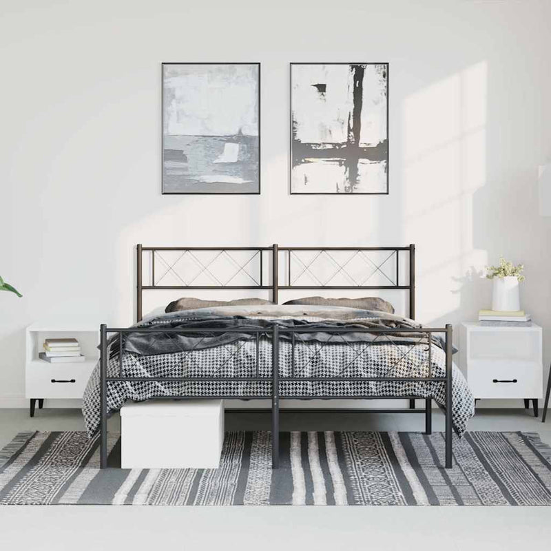 Metal Bed Frame without Mattress with Footboard Black 135x190 cm