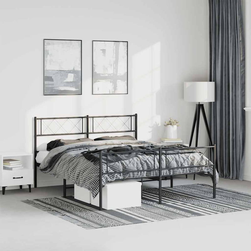 Metal Bed Frame without Mattress with Footboard Black 135x190 cm