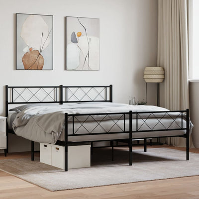 Metal Bed Frame without Mattress with Footboard Black 150x200 cm