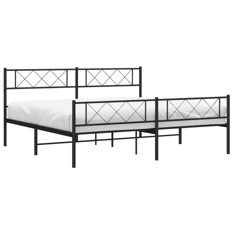 Metal Bed Frame without Mattress with Footboard Black 183x203 cm King