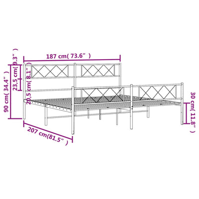 Metal Bed Frame without Mattress with Footboard Black 183x203 cm King