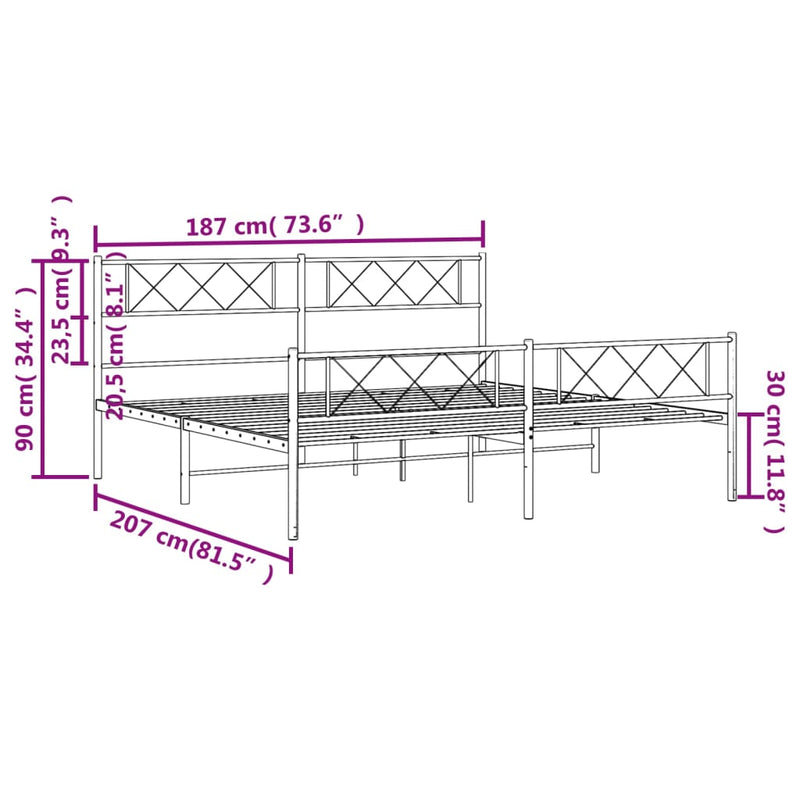 Metal Bed Frame without Mattress with Footboard Black 183x203 cm King