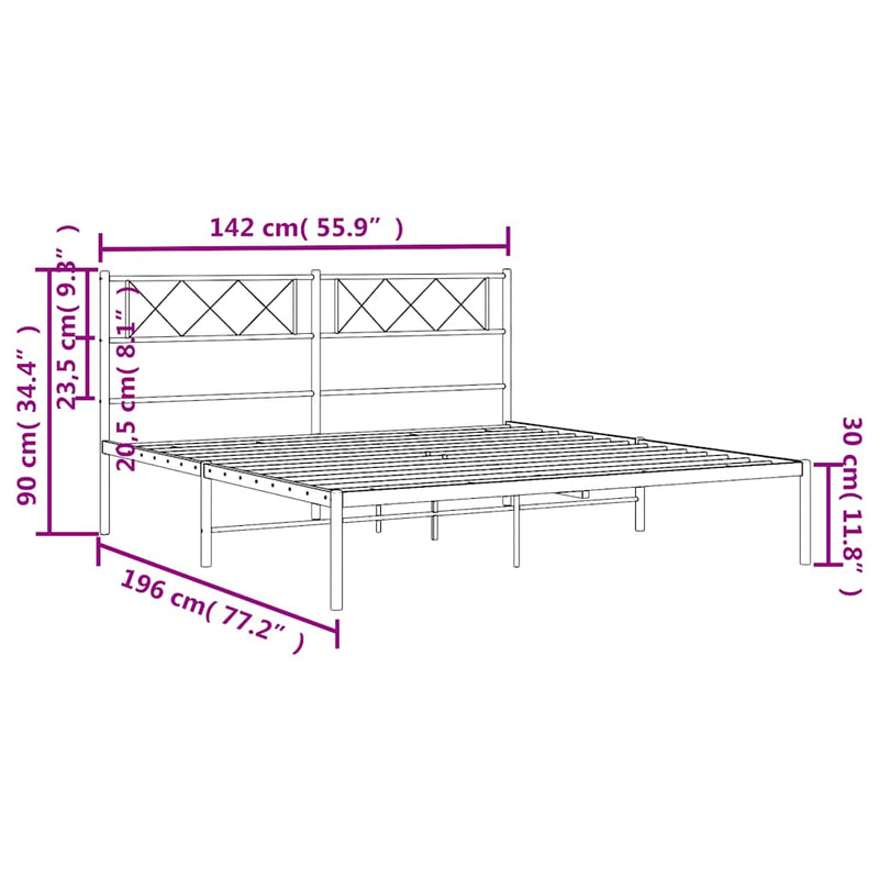 Metal Bed Frame without Mattress with Headboard White 135x190 cm