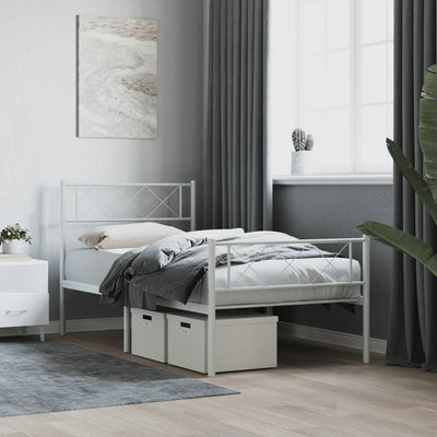 Metal Bed Frame without Mattress with Footboard White 90x190 cm