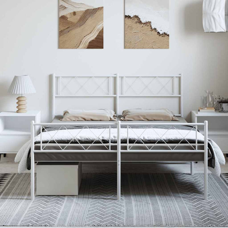 Metal Bed Frame without Mattress with Footboard White 135x190 cm