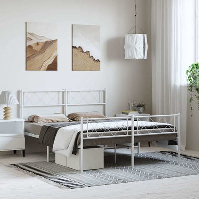 Metal Bed Frame without Mattress with Footboard White 135x190 cm