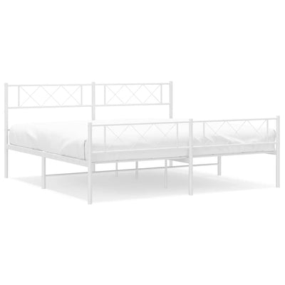 Metal Bed Frame without Mattress with Footboard White 183x203 cm King