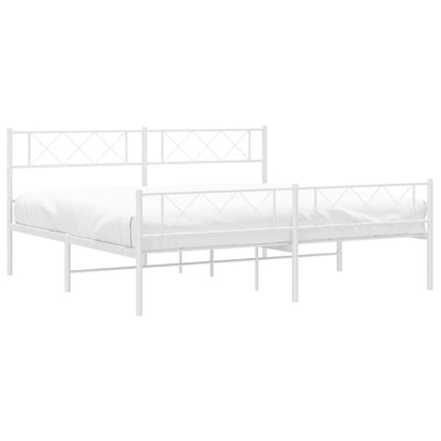 Metal Bed Frame without Mattress with Footboard White 183x203 cm King