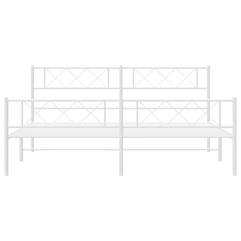 Metal Bed Frame without Mattress with Footboard White 183x203 cm King