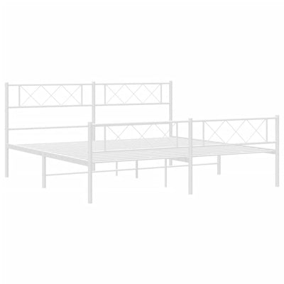 Metal Bed Frame without Mattress with Footboard White 183x203 cm King