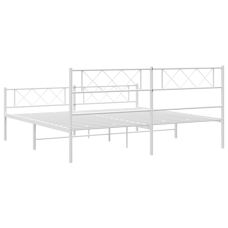 Metal Bed Frame without Mattress with Footboard White 183x203 cm King