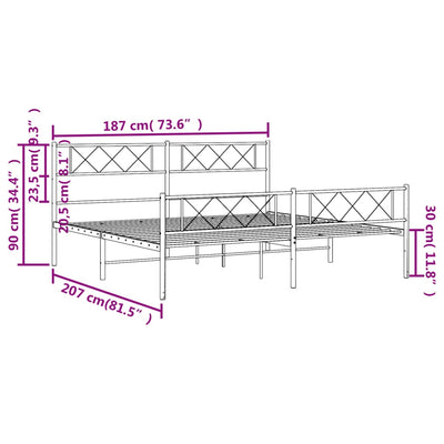 Metal Bed Frame without Mattress with Footboard White 183x203 cm King