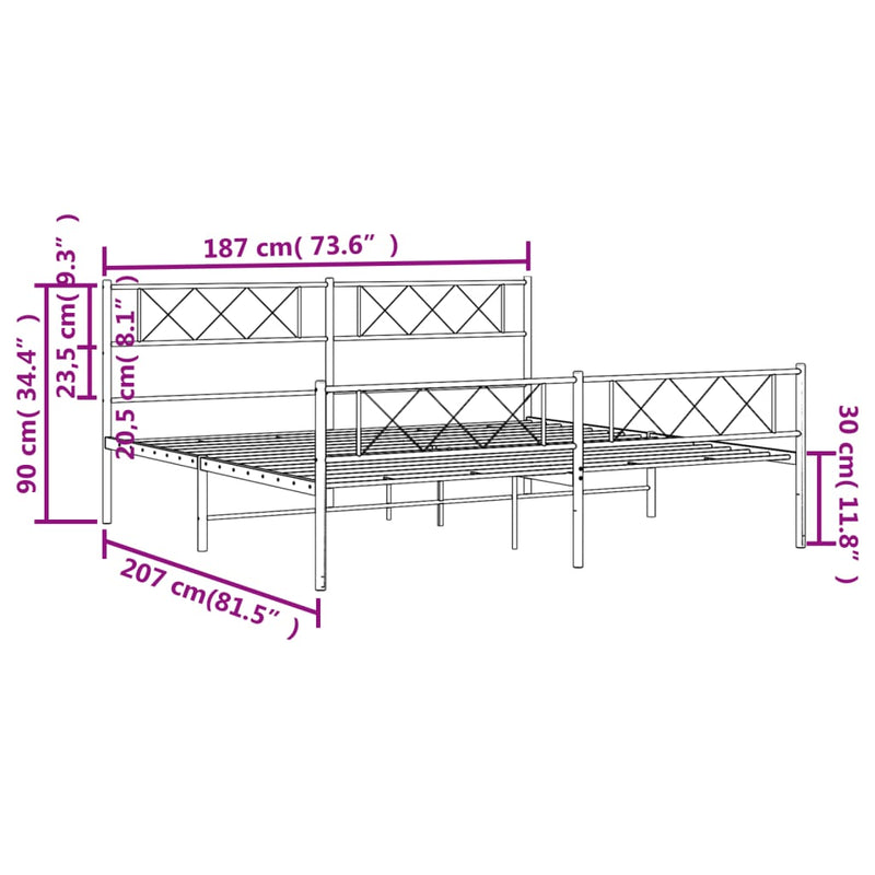 Metal Bed Frame without Mattress with Footboard White 183x203 cm King