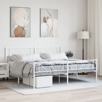 Metal Bed Frame without Mattress with Footboard White 183x203 cm King