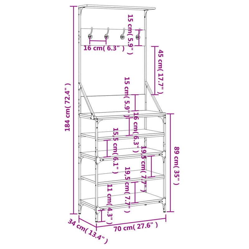 Clothes Rack with Shoe Storage Black 70x34x184 cm