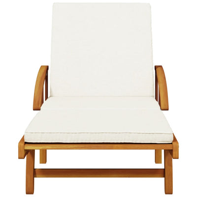 Sun Lounger with Cushion and Table Solid Wood Acacia