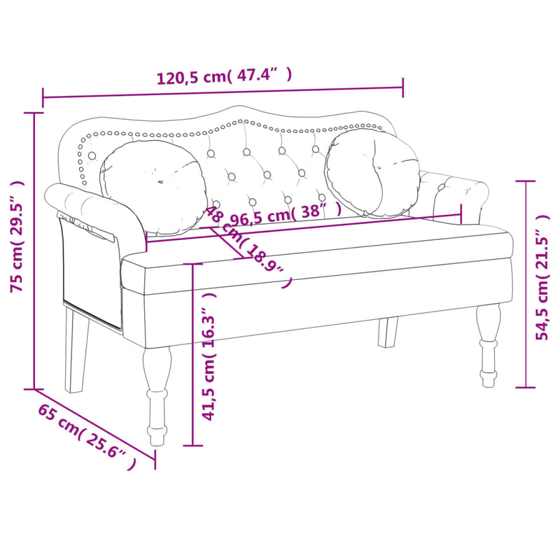 Bench with Cushions Black 120.5x65x75 cm Velvet