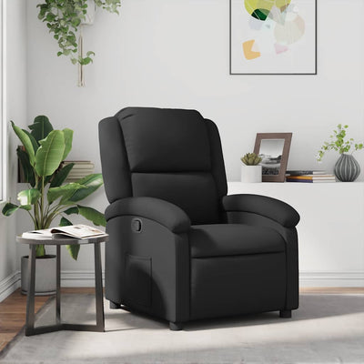 Recliner Chair Black Real Leather