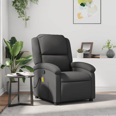 Massage Recliner Chair Grey Real Leather