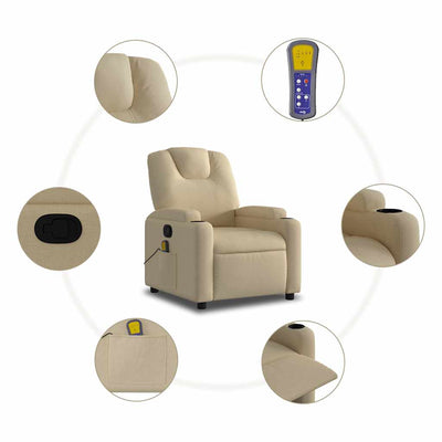 Massage Recliner Chair Cream Fabric