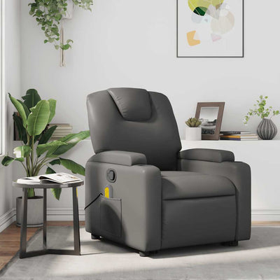 Massage Recliner Chair Grey Faux Leather