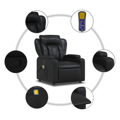 Massage Recliner Chair Black Faux Leather