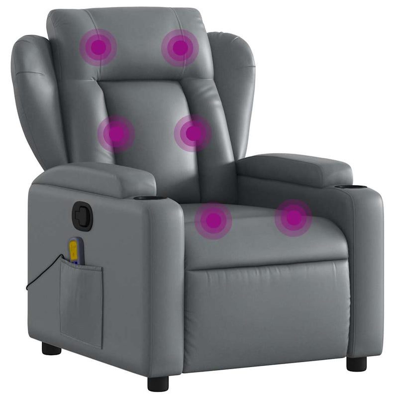 Massage Recliner Chair Grey Faux Leather