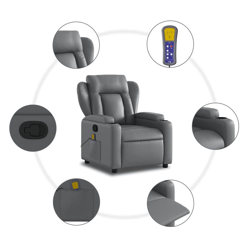 Massage Recliner Chair Grey Faux Leather