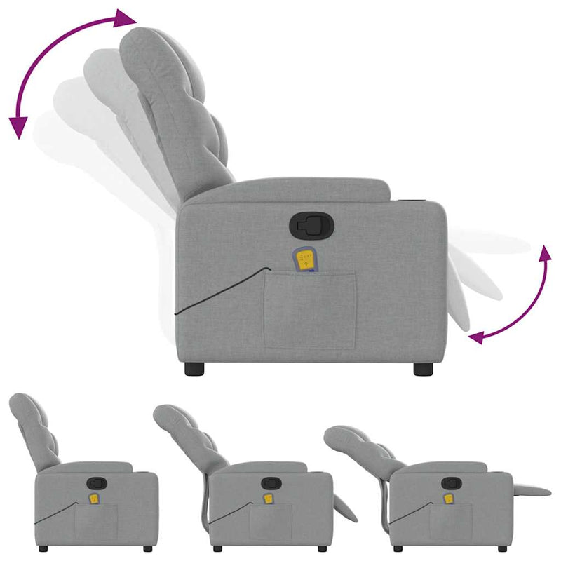 Massage Recliner Chair Light Grey Fabric