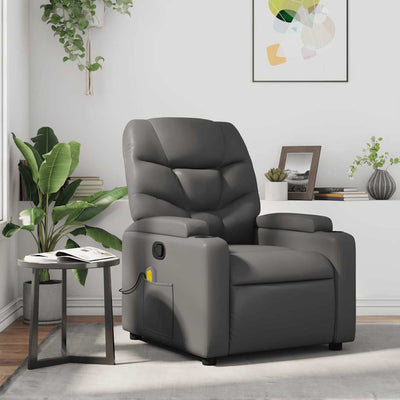 Massage Recliner Chair Grey Faux Leather