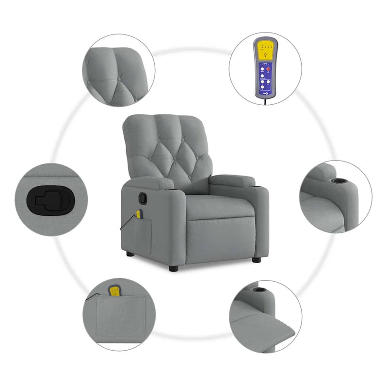 Massage Recliner Chair Light Grey Fabric