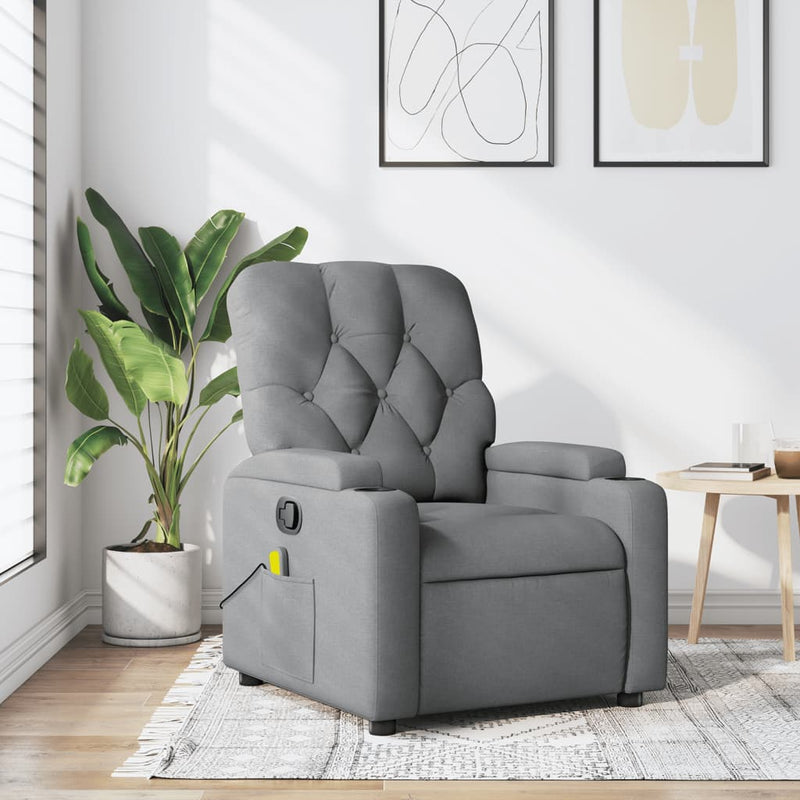 Massage Recliner Chair Light Grey Fabric