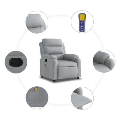 Massage Recliner Chair Light Grey Fabric