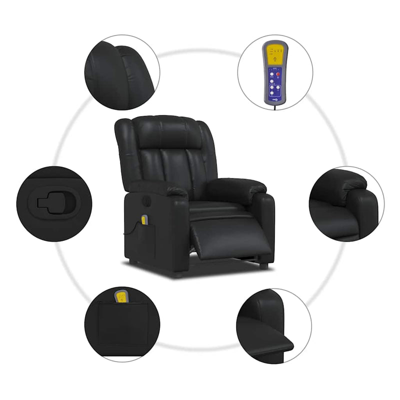 Massage Recliner Chair Black Faux Leather