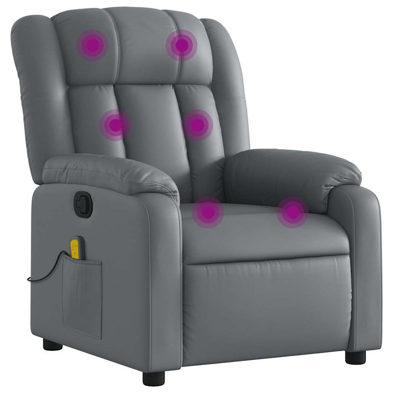 Massage Recliner Chair Grey Faux Leather