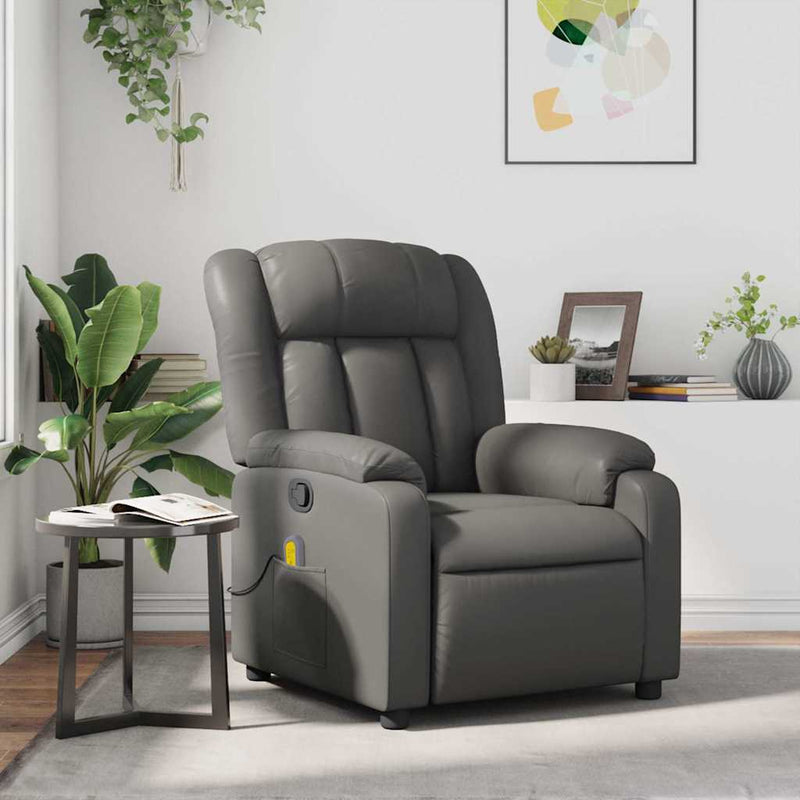 Massage Recliner Chair Grey Faux Leather