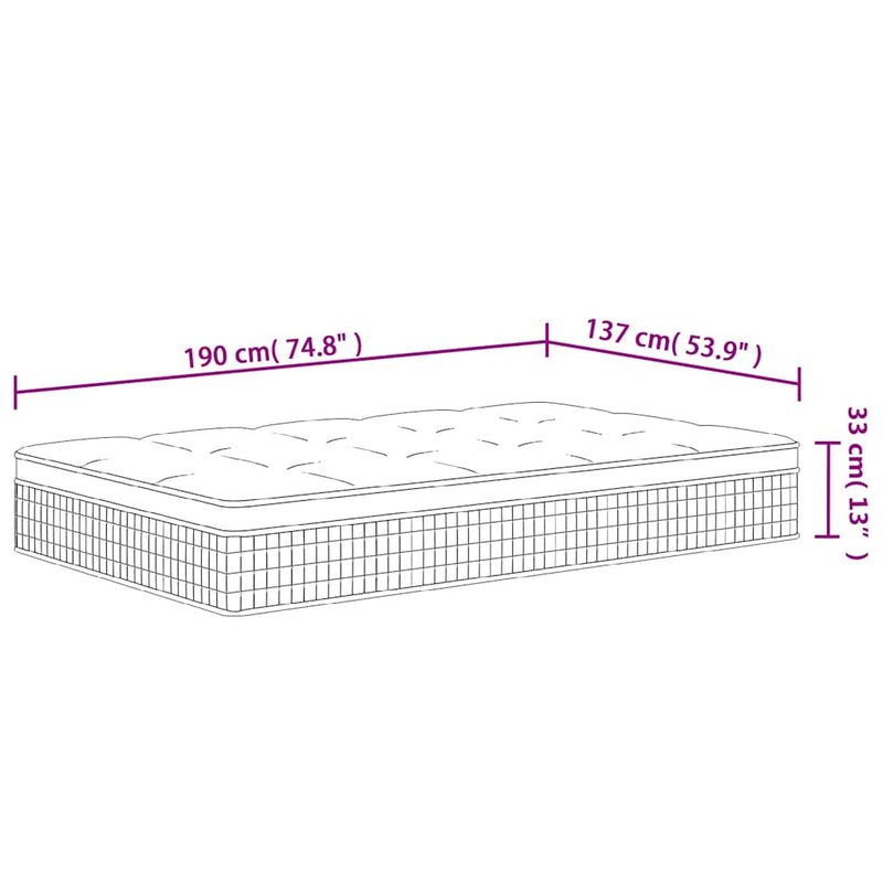 Pocket Spring Mattress Medium Plus 137x190 cm Double Size