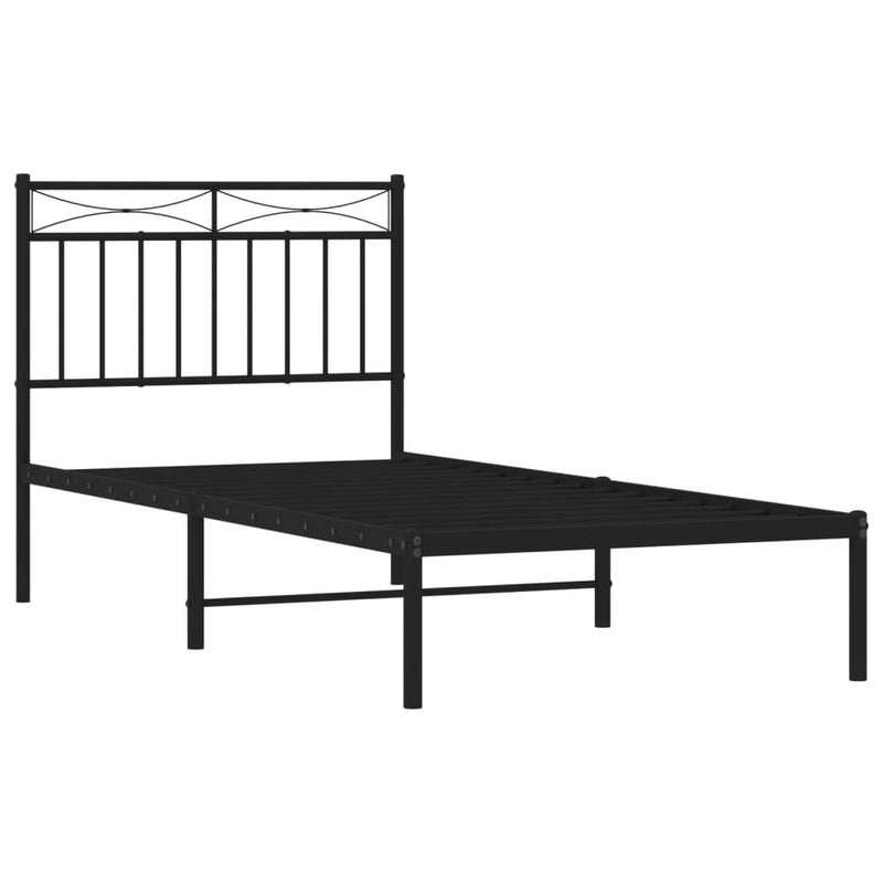 Metal Bed Frame with Headboard Black 92x187 cm Single Size