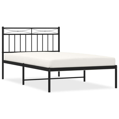 Metal Bed Frame without Mattress with Headboard Black 107x203 cm King Single