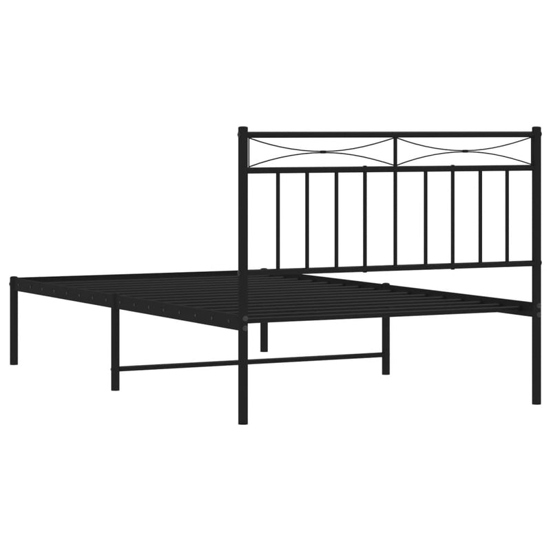 Metal Bed Frame without Mattress with Headboard Black 107x203 cm King Single