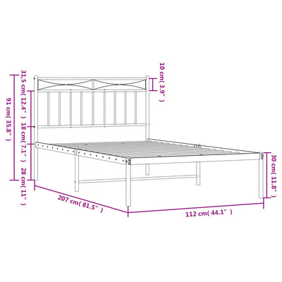 Metal Bed Frame without Mattress with Headboard Black 107x203 cm King Single