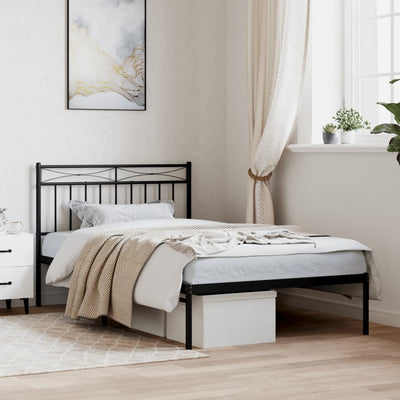 Metal Bed Frame without Mattress with Headboard Black 107x203 cm King Single